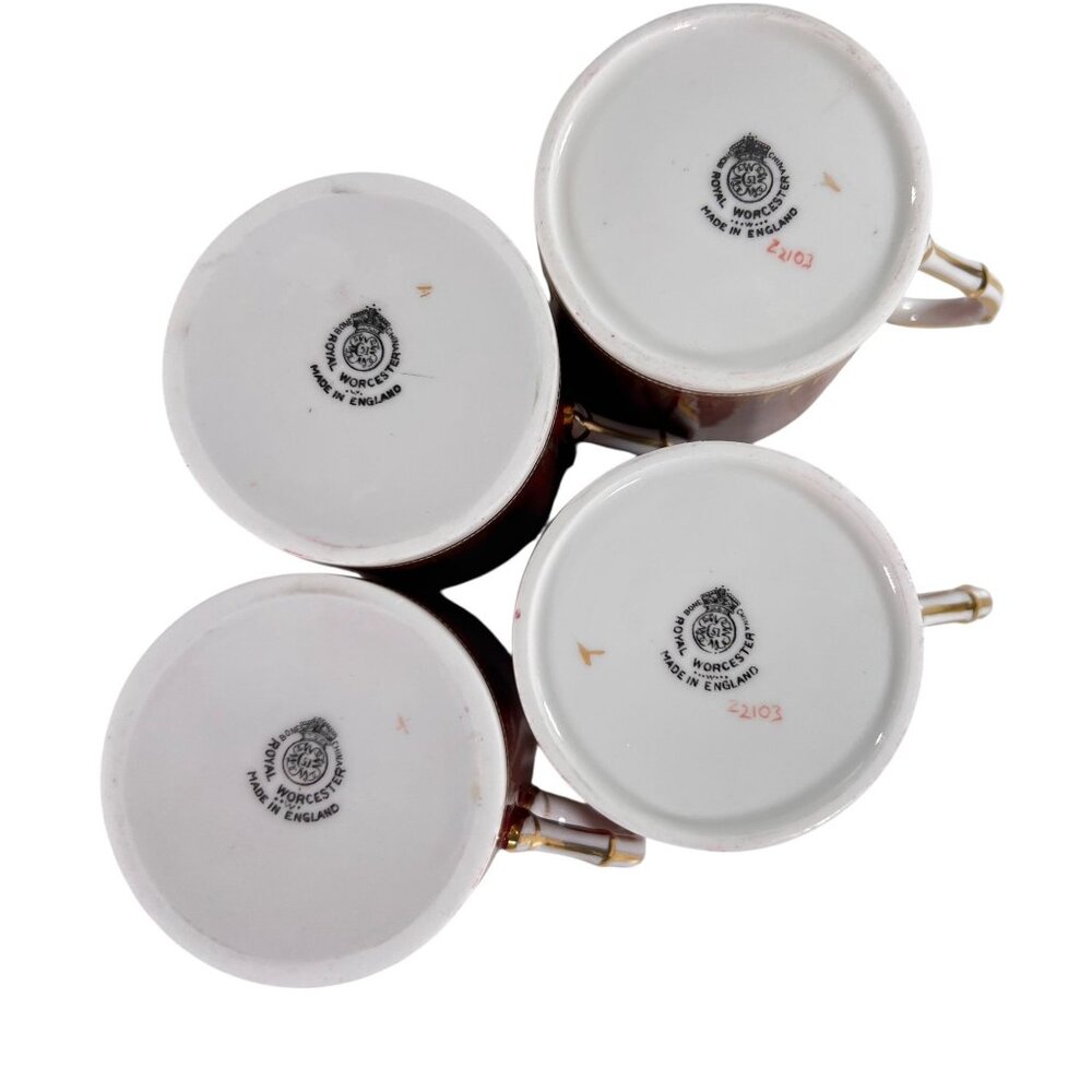 Royal Worcester Regency Red Espresso Demitasse Cups Saucers Sunburst Set Of 4 - Picture 13 of 16